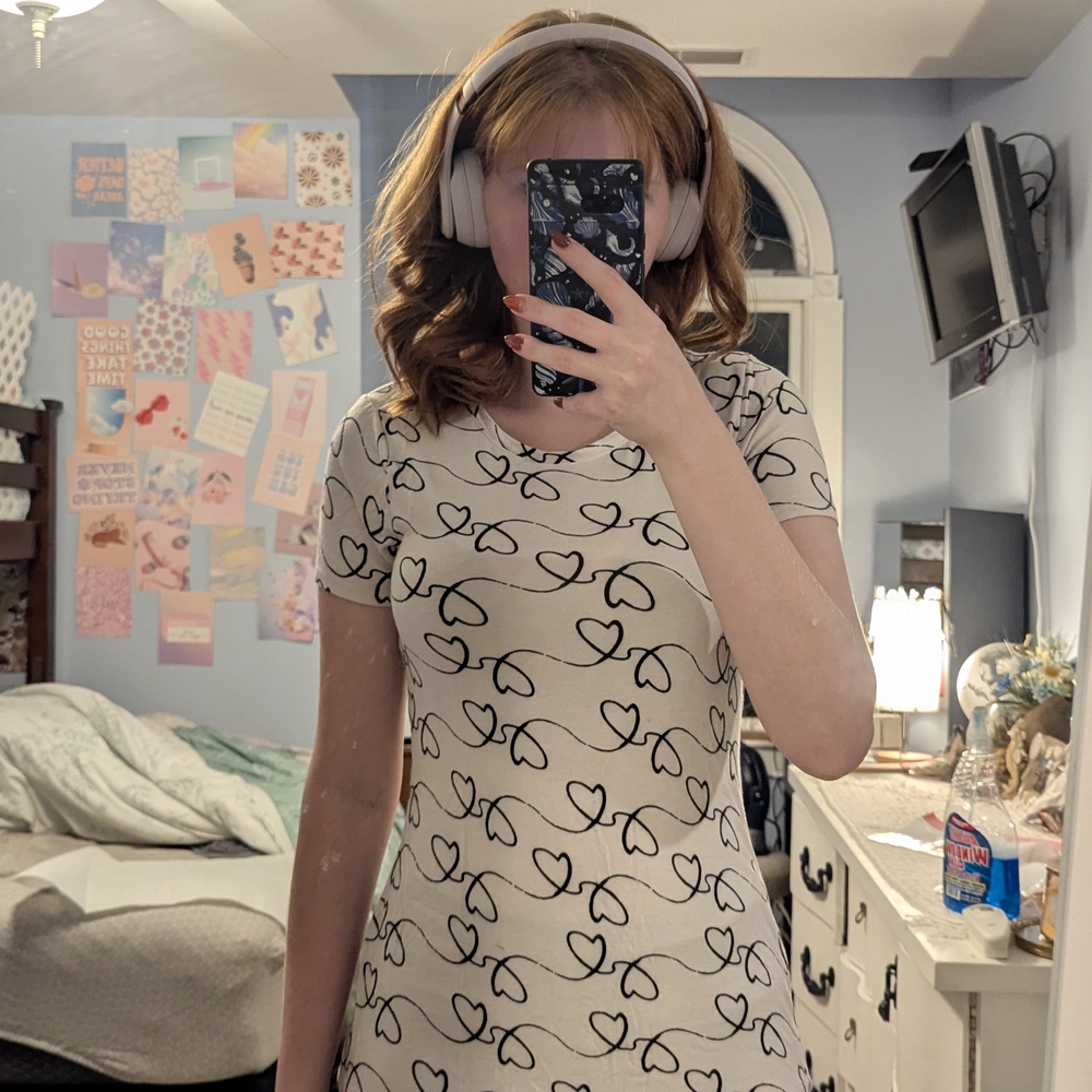 Heart Patterned Cream Dress